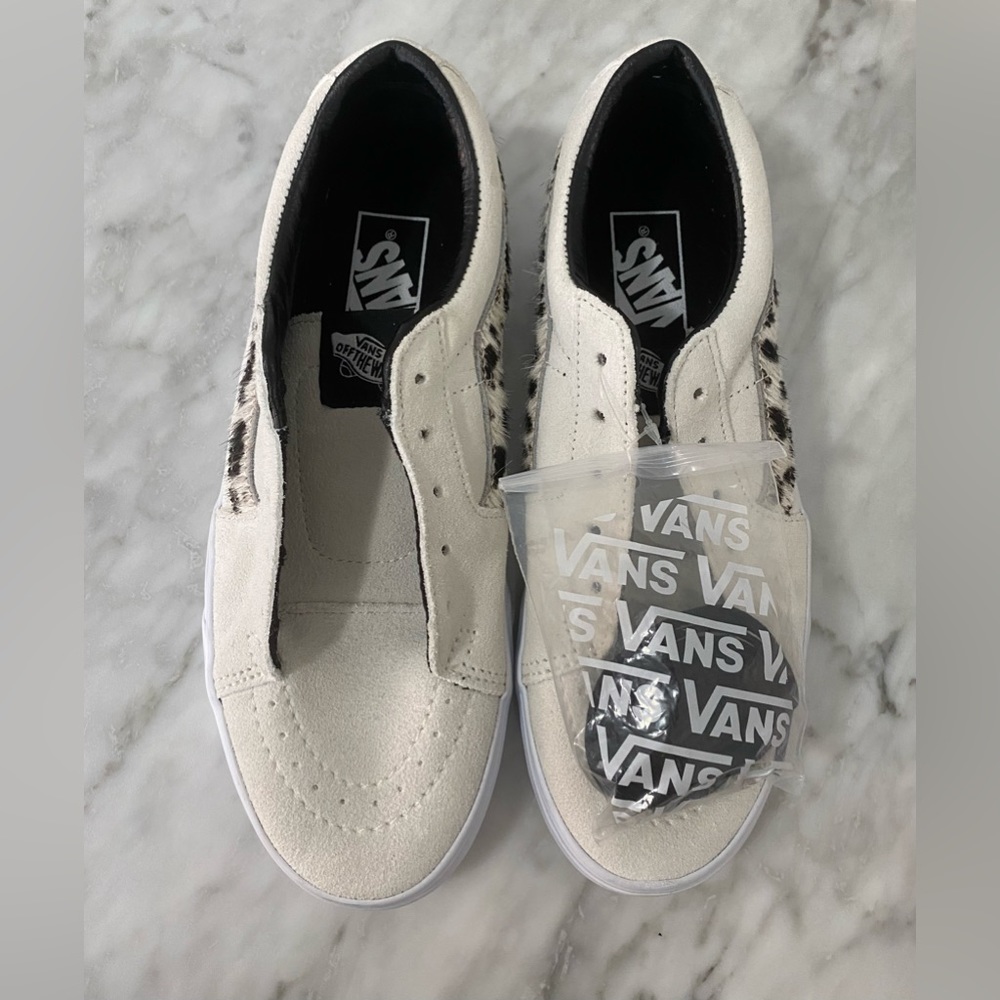New-Vans | Women Size: 7.5 | Color: Cream Suede w/Black Spotted Calve Hair Strip